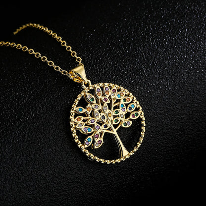 Fashion Copper 18k Gold Zircon Tree Shaped Goddess Pendant Necklace