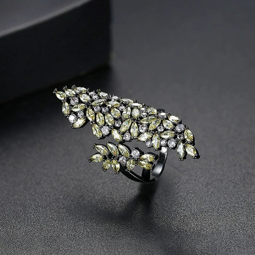 Fashion Copper Adjustable Open Ring With Geometric Design And Zircon Inlay Electroplated For Women