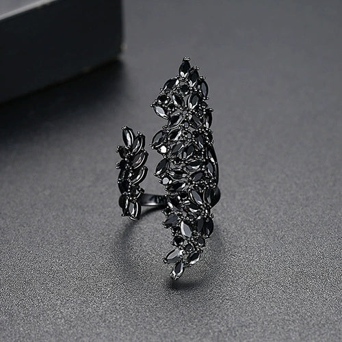 Fashion Copper Adjustable Open Ring With Geometric Design And Zircon Inlay Electroplated For Women