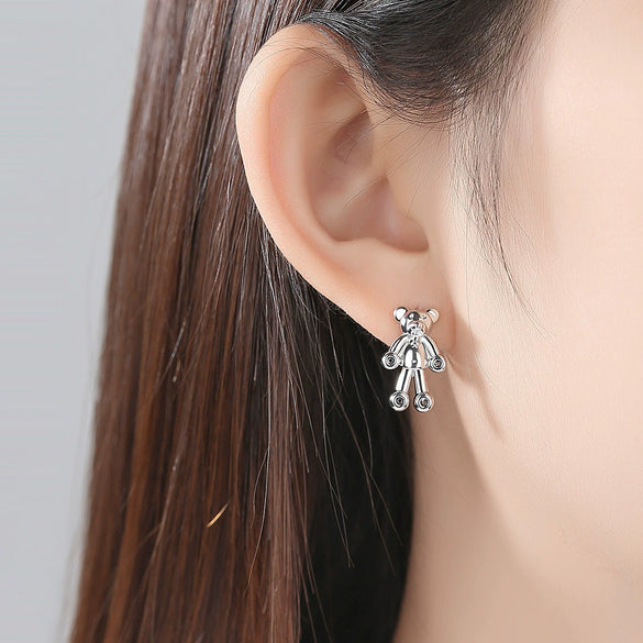 Fashion Copper Bear Earrings With Zircon Accents Simple Animal Zodiac Jewelry Accessories