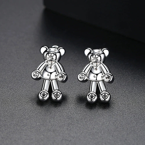 Fashion Copper Bear Earrings With Zircon Accents Simple Animal Zodiac Jewelry Accessories