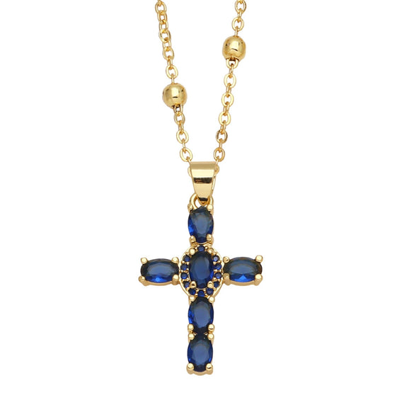 Fashion Copper Cross Pendant Necklace With Micro Inlaid Zircon Ball Chain Simple All Match Jewelry For Women