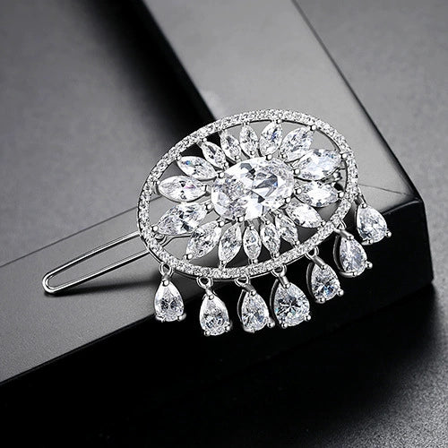 Fashion Copper Flower Hairpin With Zircon And Tassel Word Clip Hair Accessory For Women Wholesale