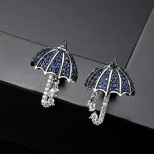 Fashion Copper Geometric Small Umbrella Earrings With Micro Inlaid Pointed Crystal Mixed Color Zircon For Women
