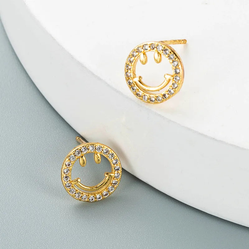 Fashion Copper  Inlaid Zircon Hollow Smile Face Earrings