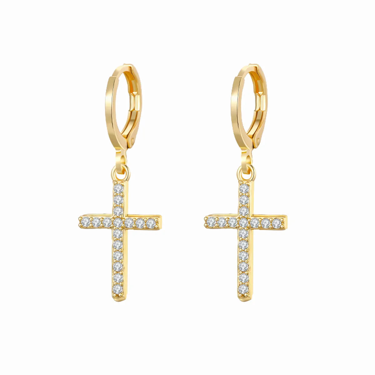 Fashion Copper Gold-plated Inlaid Zircon Heart Cross Palm Pendant Earrings