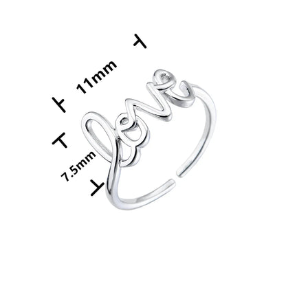 Fashion Copper Gold Plated Love English Letter Micro-set Zircon Open Ring