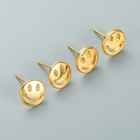 Fashion Copper Gold-plated Micro-inlaid Zircon Smiley Face Earrings