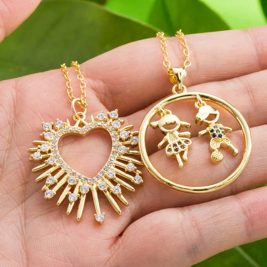 Fashion Copper Gold-Plated Micro-Set Zircon Heart-Shaped Mother'S Day Necklace