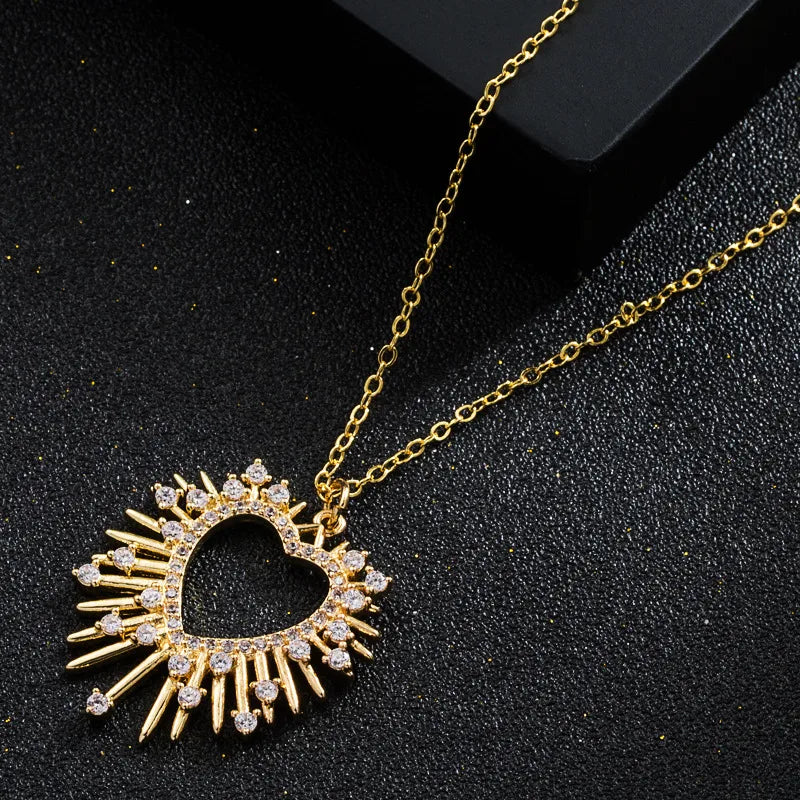 Fashion Copper Gold-Plated Micro-Set Zircon Heart-Shaped Mother'S Day Necklace