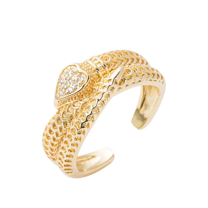 Fashion Copper Gold-Plated Micro-Set Zircon Hip-Hop Snake Open Ring Female