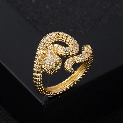 Fashion Copper Gold-Plated Micro-Set Zircon Hip-Hop Snake Open Ring Female