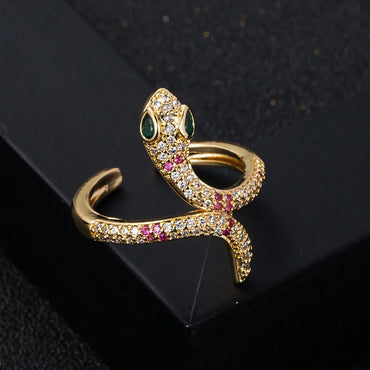 Fashion Copper Gold-Plated Micro-Set Zircon Hip-Hop Snake Open Ring Female