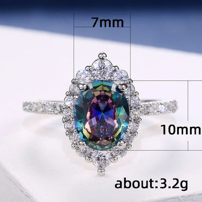 Fashion Copper Inlaid Colored Zircon Oval Ring Wholesale