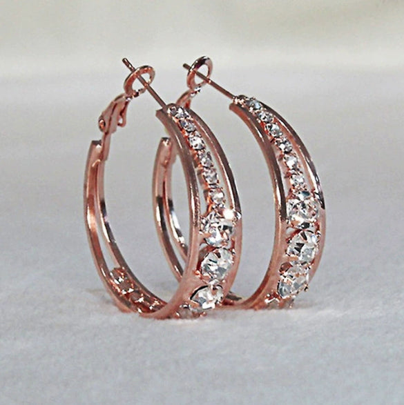 Fashion Copper Large Hoop Earrings With Inlaid Zircon Geometric Design For Women
