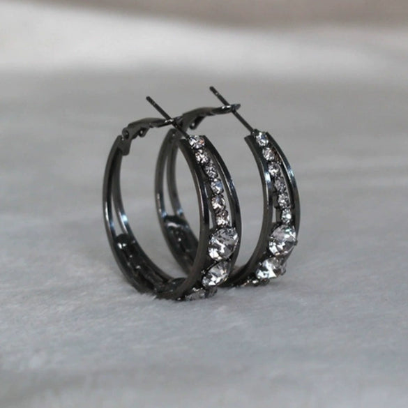 Fashion Copper Large Hoop Earrings With Inlaid Zircon Geometric Design For Women