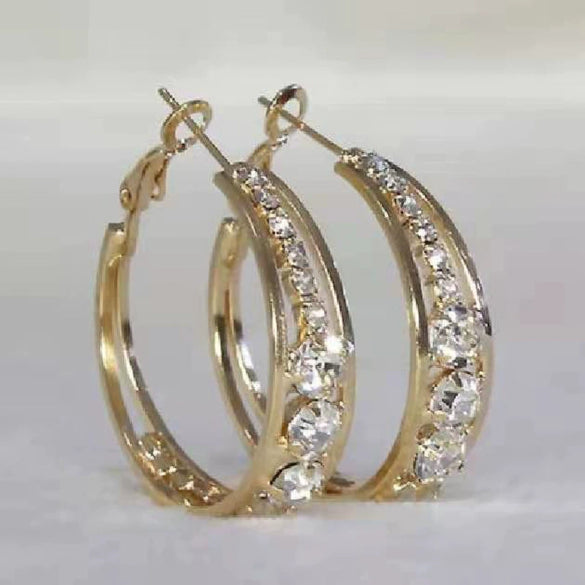 Fashion Copper Large Hoop Earrings With Inlaid Zircon Geometric Design For Women