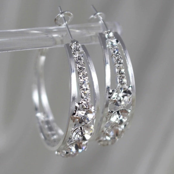 Fashion Copper Large Hoop Earrings With Inlaid Zircon Geometric Design For Women