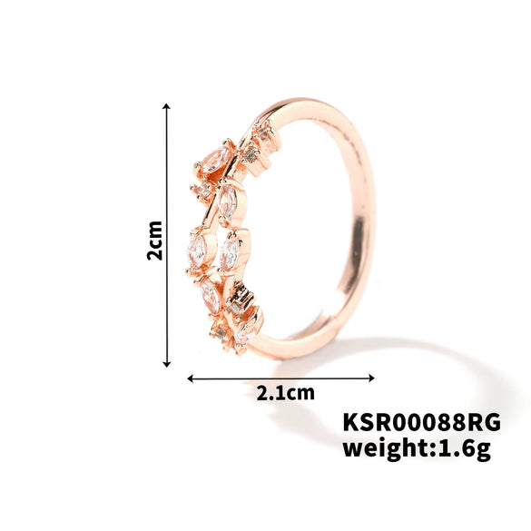 Fashion Copper Leaf Open Ring Adjustable Electroplated Natural Plant Style Ring For Women And Couples