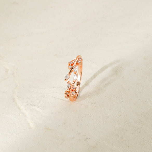 Fashion Copper Leaf Open Ring Adjustable Electroplated Natural Plant Style Ring For Women And Couples