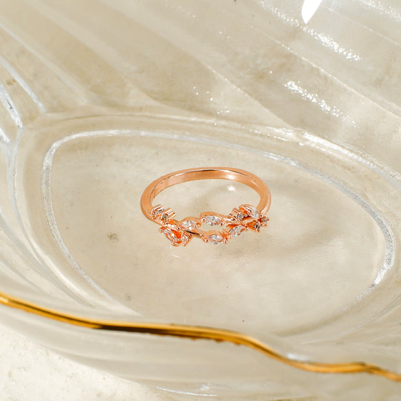 Fashion Copper Leaf Open Ring Adjustable Electroplated Natural Plant Style Ring For Women And Couples