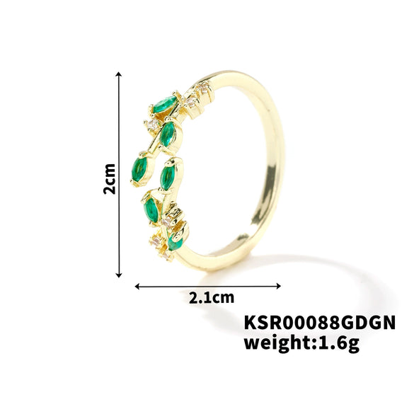Fashion Copper Leaf Open Ring Adjustable Electroplated Natural Plant Style Ring For Women And Couples