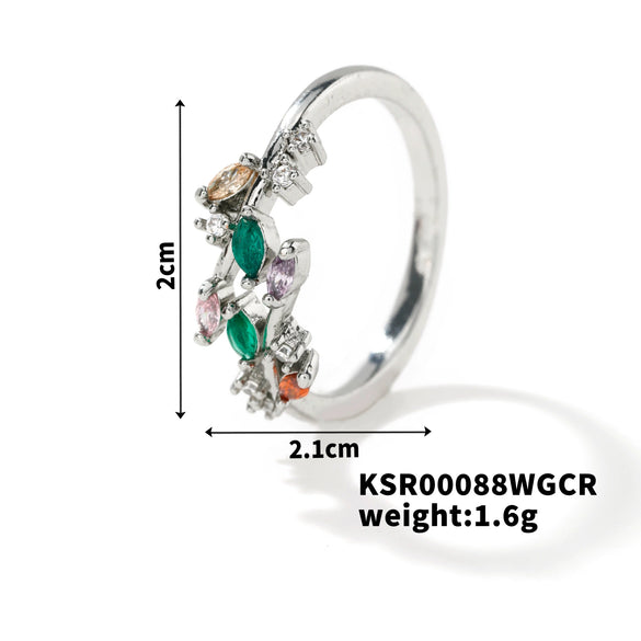 Fashion Copper Leaf Open Ring Adjustable Electroplated Natural Plant Style Ring For Women And Couples