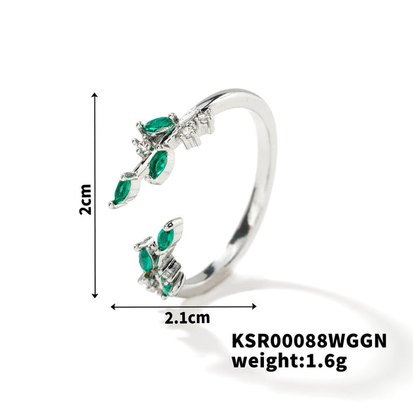 Fashion Copper Leaf Open Ring Adjustable Electroplated Natural Plant Style Ring For Women And Couples