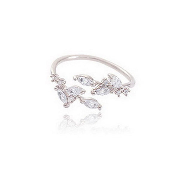 Fashion Copper Leaf Open Ring Adjustable Electroplated Natural Plant Style Ring For Women And Couples