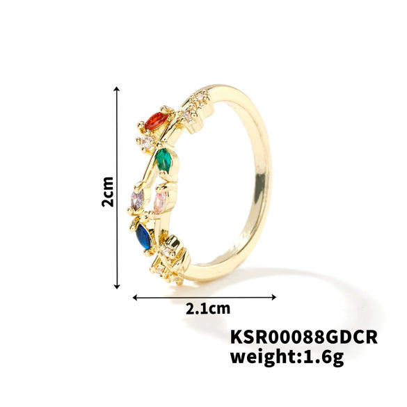 Fashion Copper Leaf Open Ring Adjustable Electroplated Natural Plant Style Ring For Women And Couples