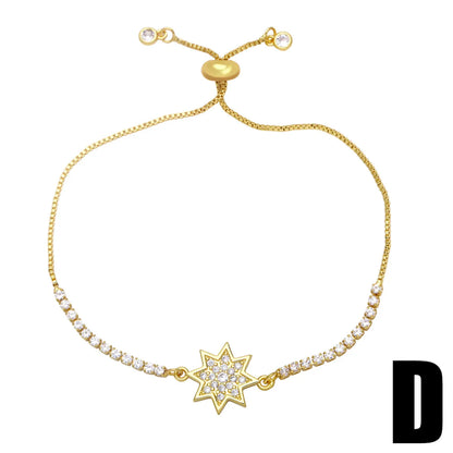 Fashion Copper Micro-inlaid Zircon Chain Heart Eight-pointed Star Pull Bracelet Female