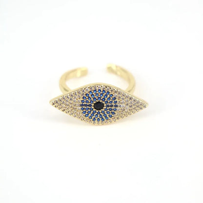 Fashion Copper Micro-Inlaid Zircon Devil'S Eye Ring Female Opening Personality Ring