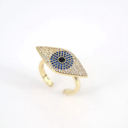 Fashion Copper Micro-Inlaid Zircon Devil'S Eye Ring Female Opening Personality Ring