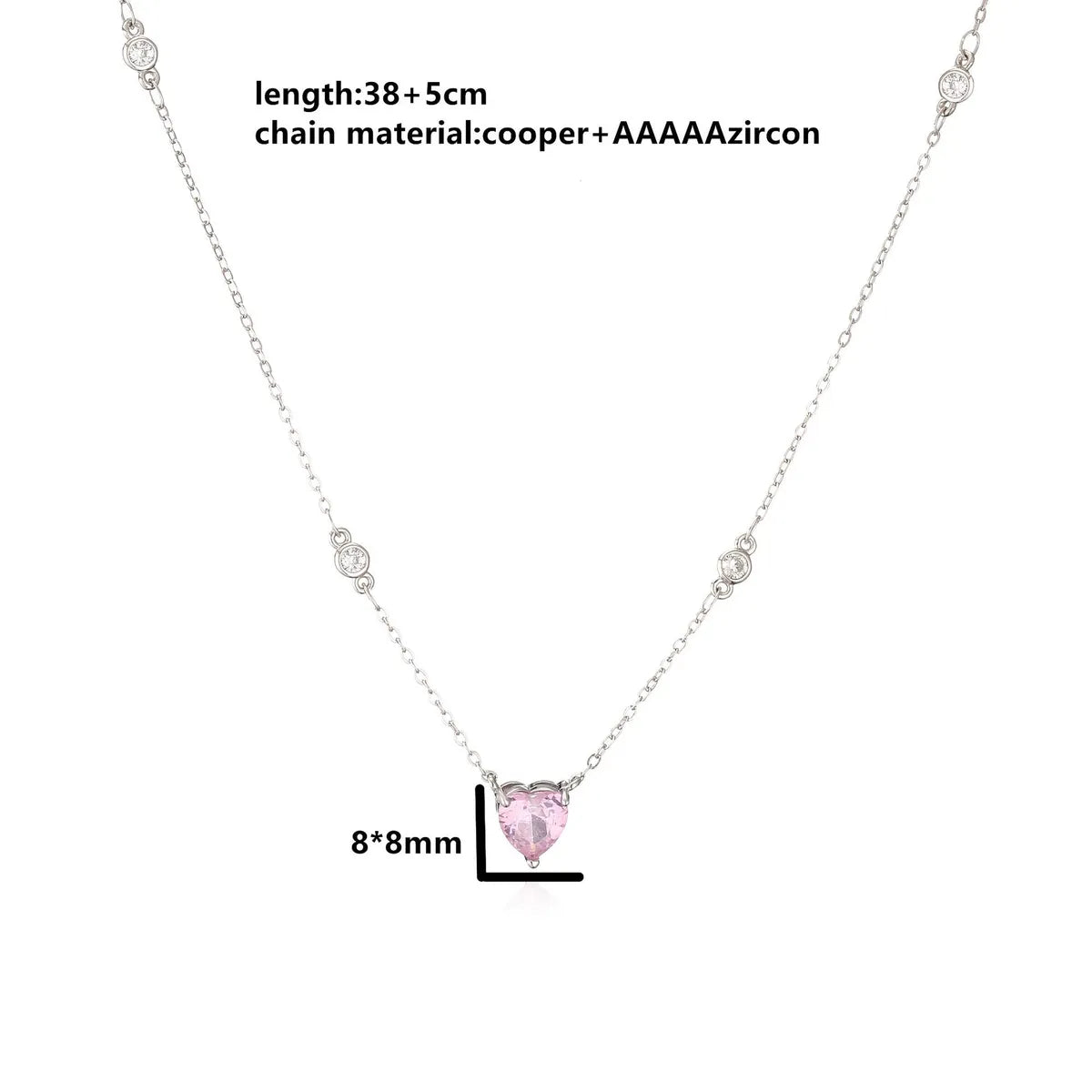 Fashion Copper Micro Inlaid Zircon Pink Diamond Heart Pendant Necklace