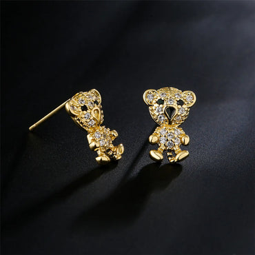 Fashion Copper Micro-inlaid Zircon Plated 18k Gold Animal Bear Earrings Wholesale