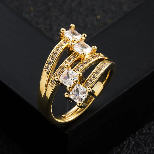 Fashion Copper-Plated 18k Gold Micro-Set Zircon Geometric Tail Ring