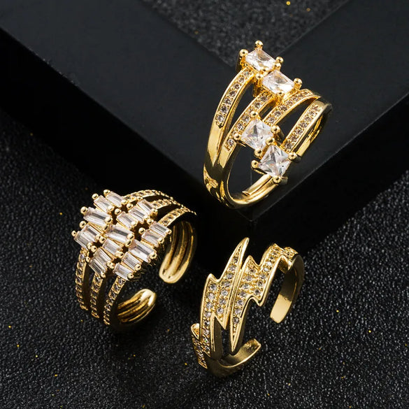 Fashion Copper-Plated 18k Gold Micro-Set Zircon Geometric Tail Ring