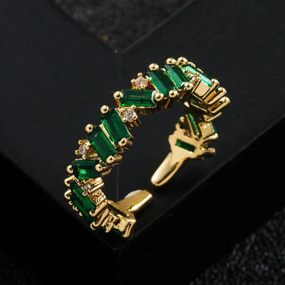 Fashion Copper-plated Real Gold Micro-encrusted Zircon Rainbow Index Finger Ring