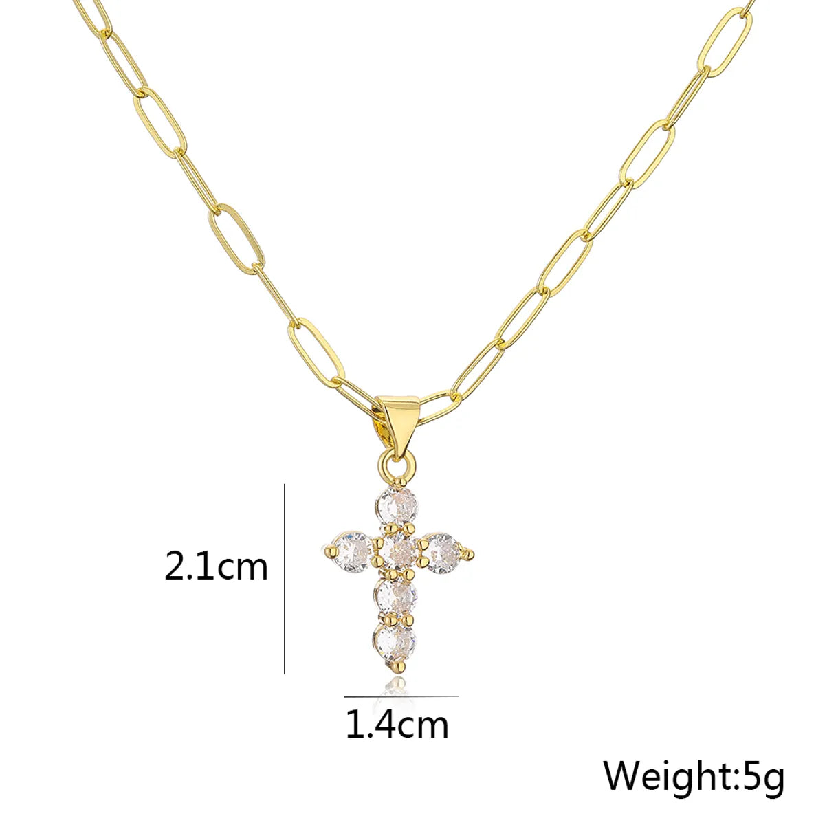 Fashion Copper Plating 18k Gold Zircon Cross Pendant Necklace Female