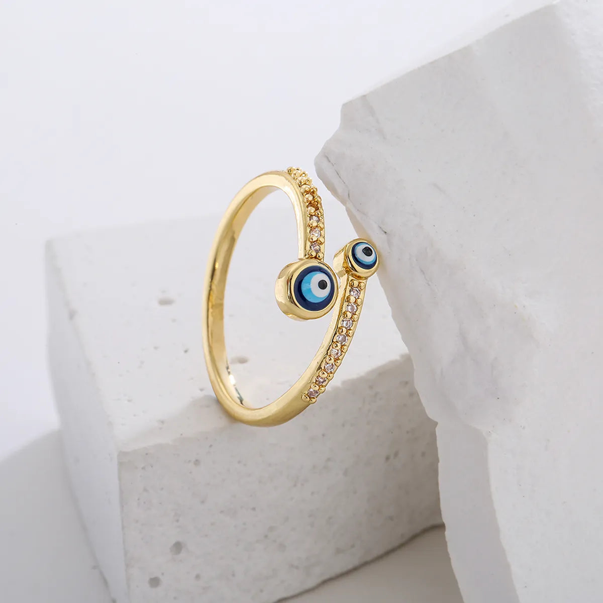 Fashion Copper Plating 18k Gold Zircon Dripping Devil's Eye Geometric Open Ring Female New