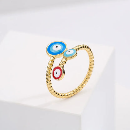 Fashion Copper Plating Real Gold Drop Oil Eyes Geometric Open Ring