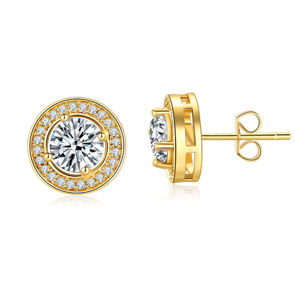 Fashion Copper Round Flower Zircon Earrings With Diamond Look Natural Style Creative Jewelry For Women