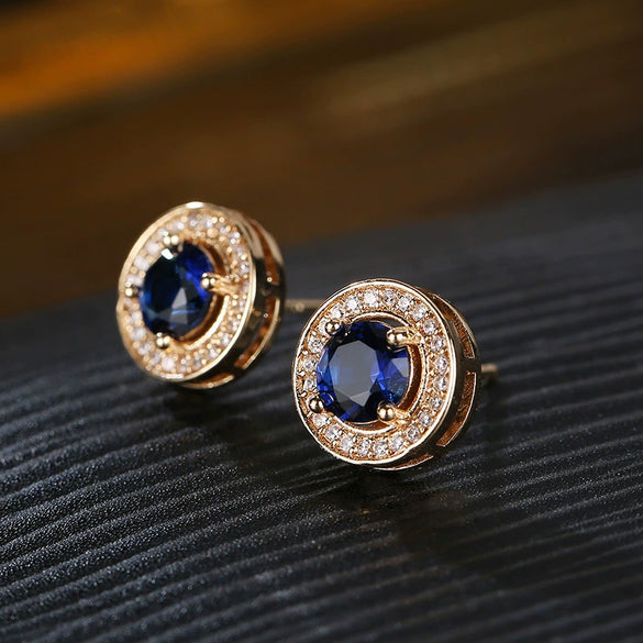 Fashion Copper Round Flower Zircon Earrings With Diamond Look Natural Style Creative Jewelry For Women