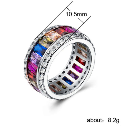 Fashion Copper Silver-plated Zircon Ring Color Full Diamond Ladies Gemstone Ring