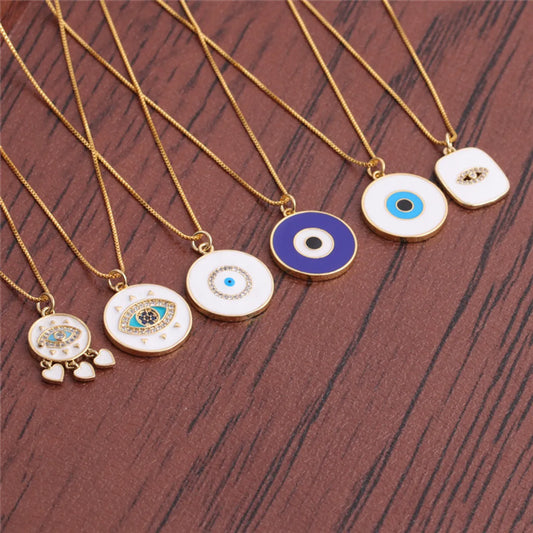 Yiwu Foreign Trade Copper Zircon Ornament Wholesale European And American Copper Plated Real Gold Love Fatima Devil's Eye Necklace