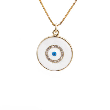 Yiwu Foreign Trade Copper Zircon Ornament Wholesale European And American Copper Plated Real Gold Love Fatima Devil's Eye Necklace