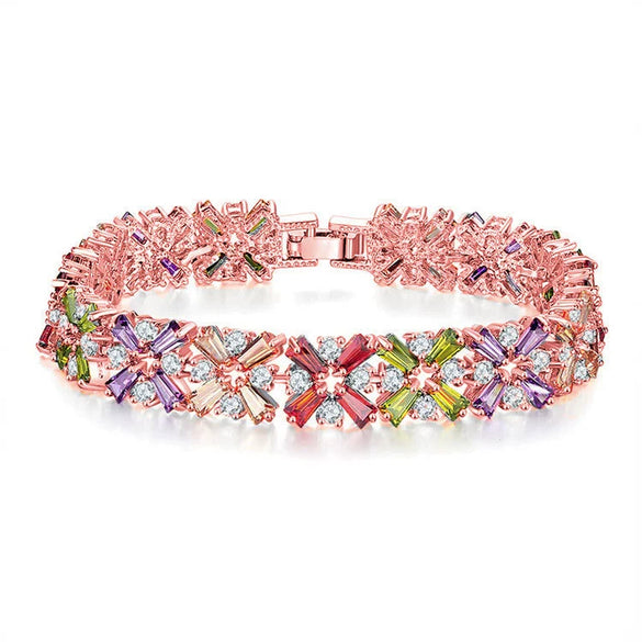 Fashion Copper Zirconia Flower Bracelet Full Zircon Casual Bracelet For Women And Couples
