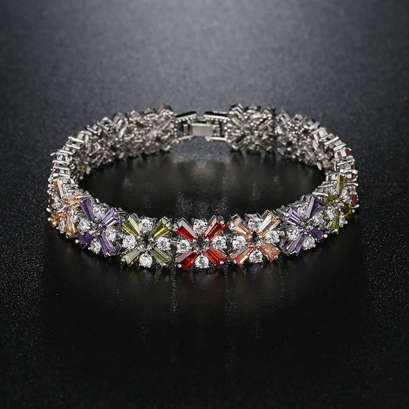Fashion Copper Zirconia Flower Bracelet Full Zircon Casual Bracelet For Women And Couples