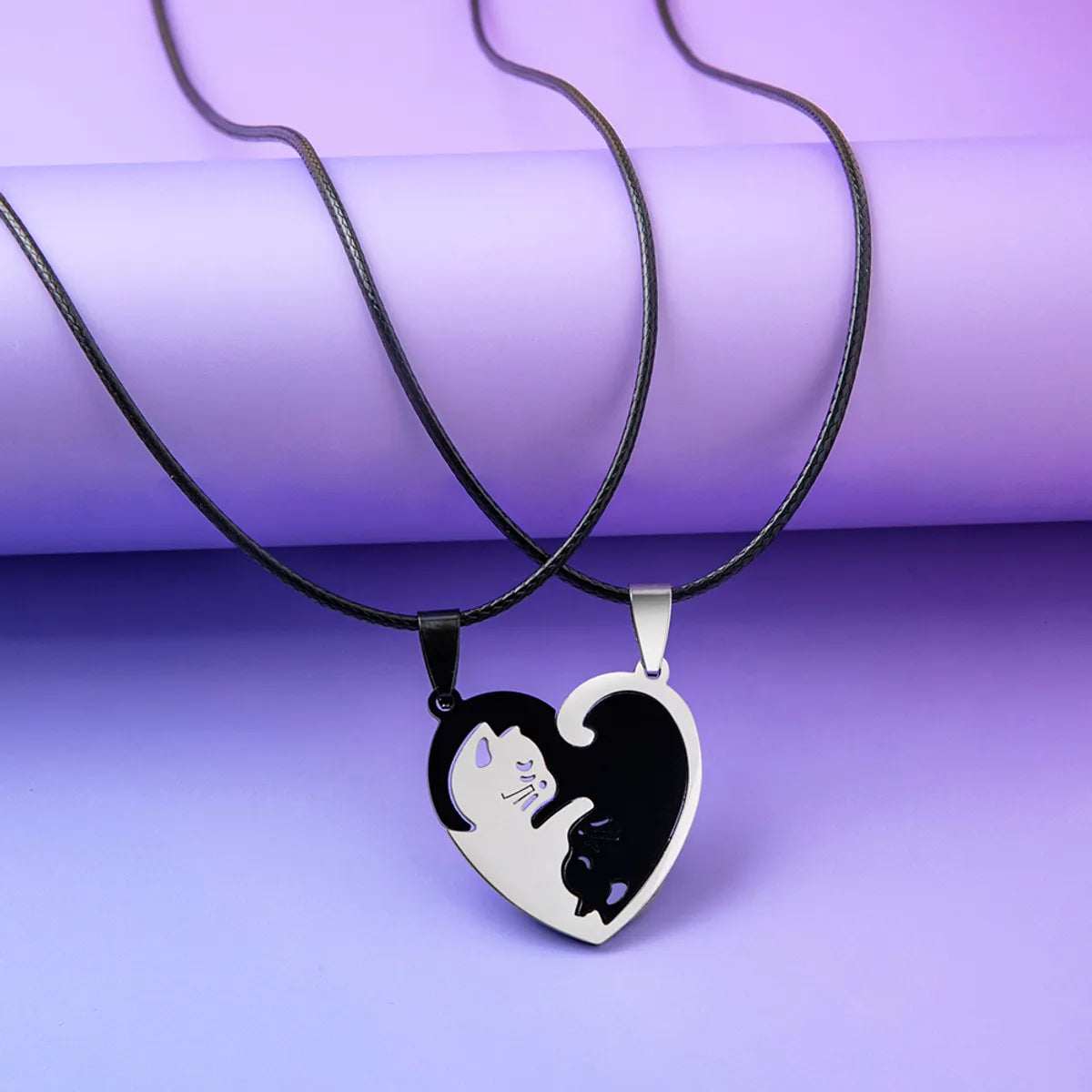 Fashion Couple Yin Yang Cat Splicing Pedent Stainless Steel Necklace