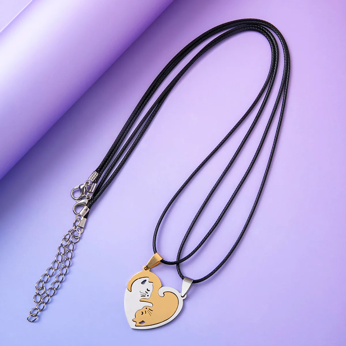 Fashion Couple Yin Yang Cat Splicing Pedent Stainless Steel Necklace